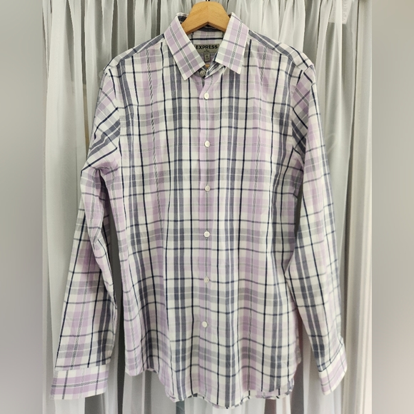 NWT! Express fitted lavender plaid button-up shirt, men's M (15-15.5) - Picture 1 of 5